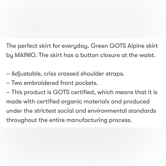 NWT MAINIO Green GOTS Organic 100% Cotton Alpine Skirt Y5/6 - Picture 13 of 14
